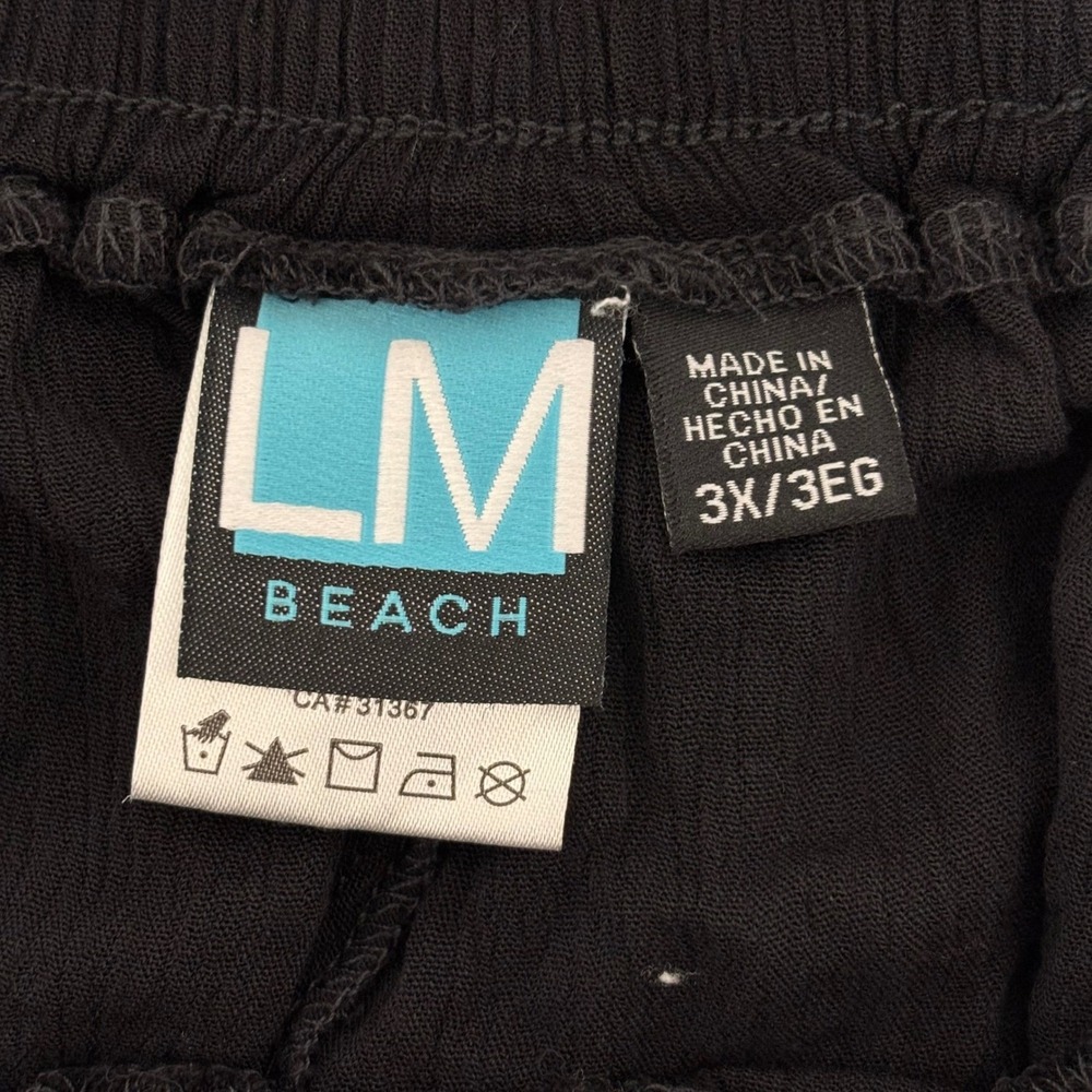 Wide Leg Black Lounge Pants 3X Elastic Waist Drawstring Crochet Side Detail - Picture 2 of 11